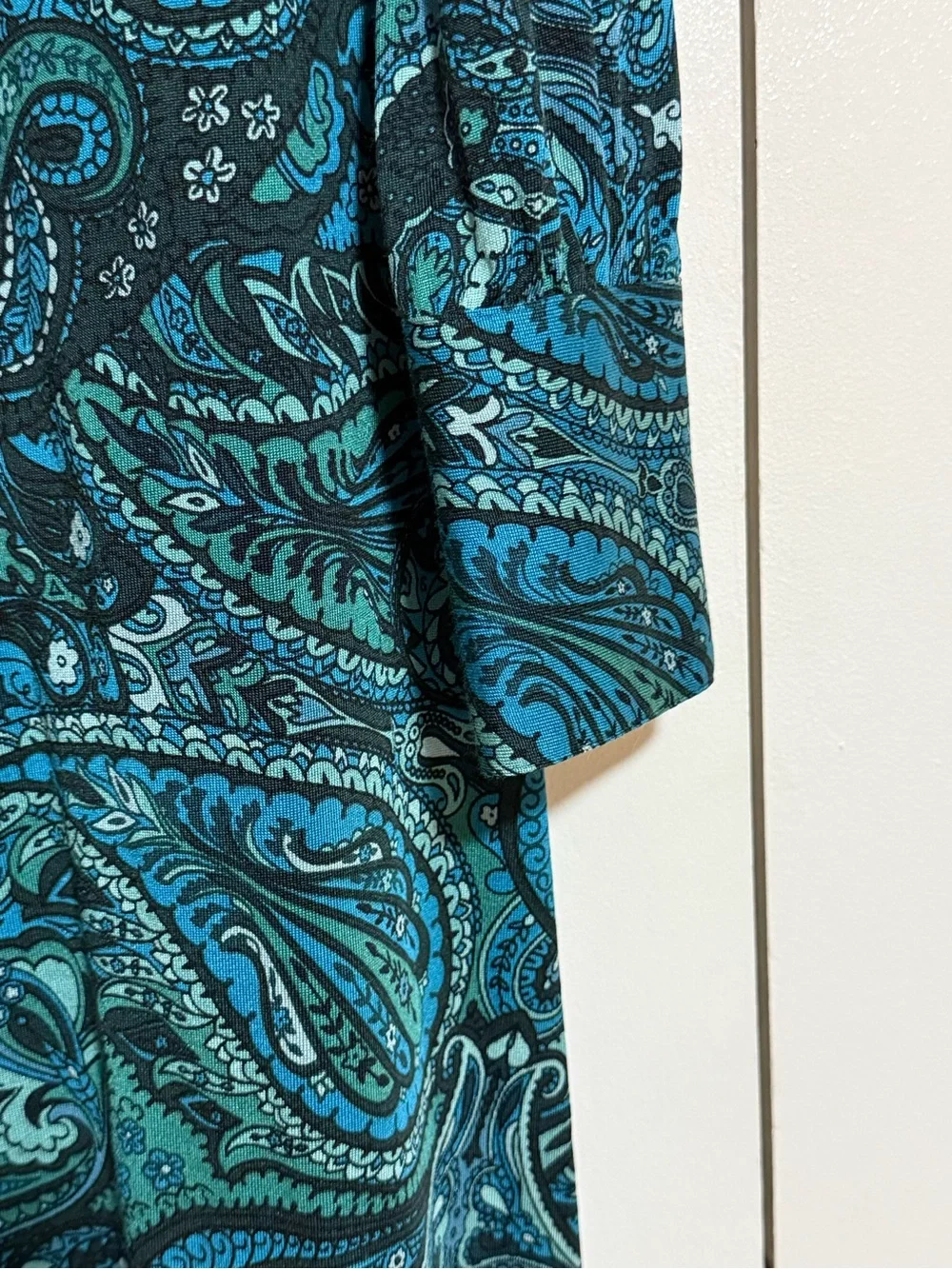 Banana Republic Paisley Shift Dress Teal Blue Long Sleeve Silk Cotton Medium